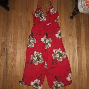 Red floral jumpsuit